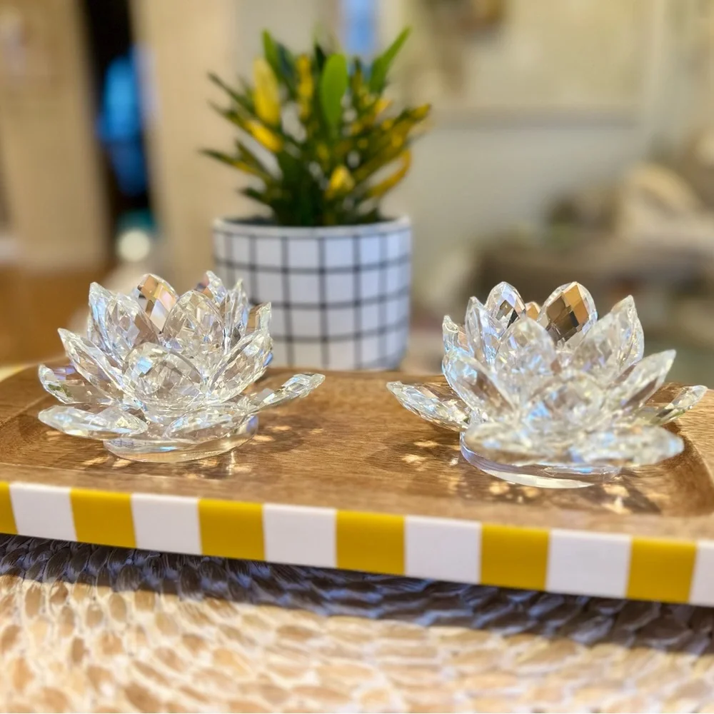 NWT Crystal Lotus Candle Holder Set (2) Shannon by Godinger Dublin, Ireland